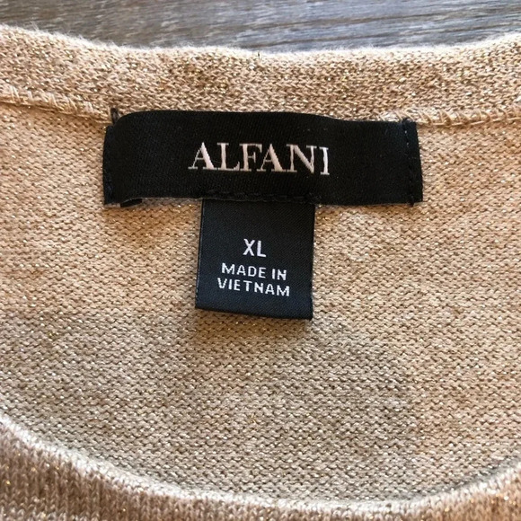 Alfani Asymmetrical Metallic Beige Womens Long Sleeve Shirt Size Extra Large - Picture 5 of 15